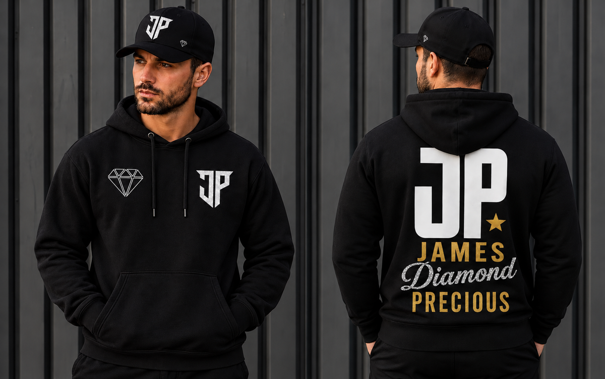 James Precious hoodie front and back